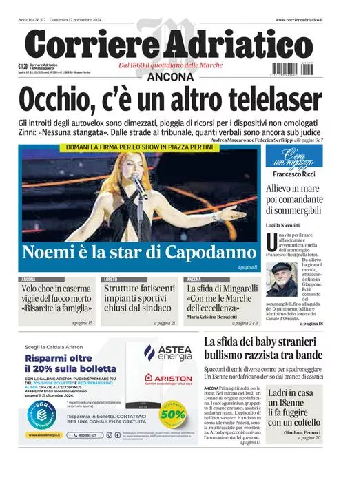 Prima-pagina-corriere adriatico-edizione-di-oggi-17-11-2024